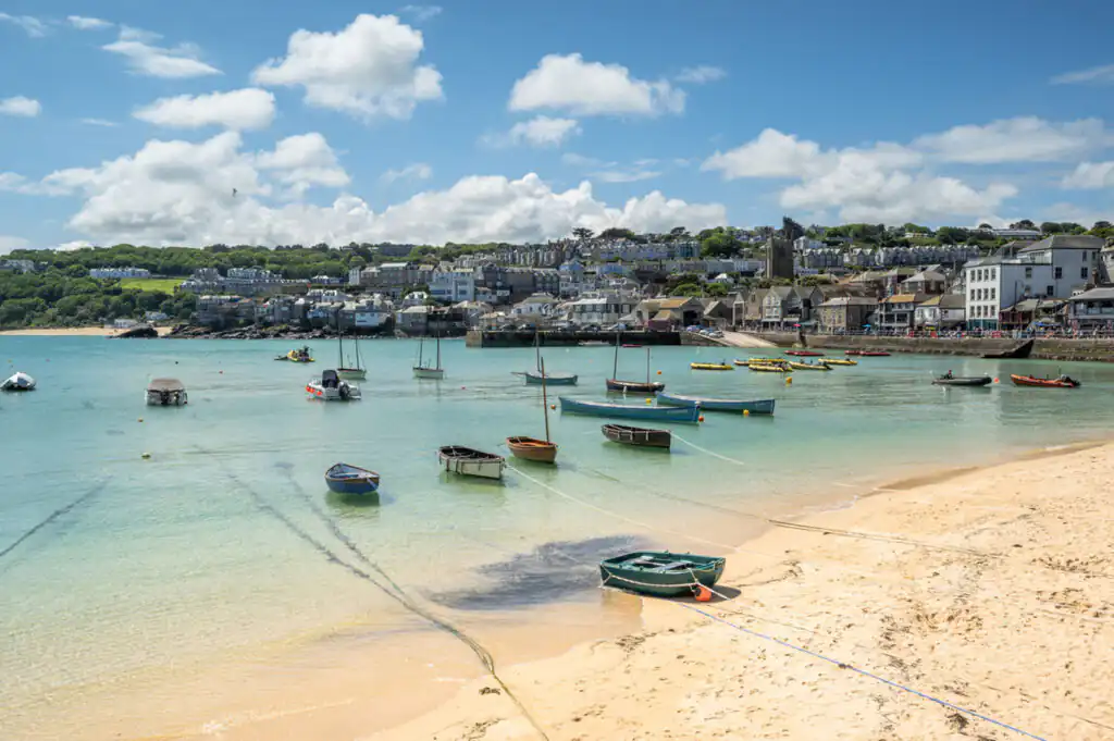 Sandy beach in St Ives, a filming location for "Pirates of the Caribbean: On Stranger Tides" in Cornwall.