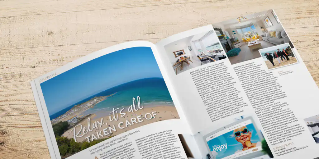 Cornish Escapes' new branding launch featured in an edition of Cornwall Living Magazine.