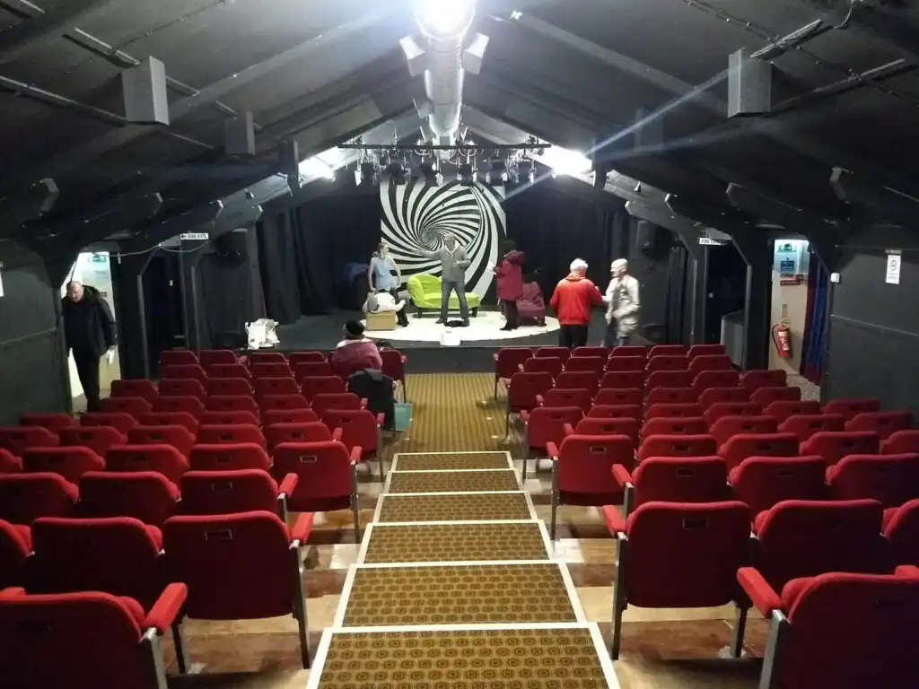 Interior of the Redruth Regal Theatre in Cornwall during a rehearsal.