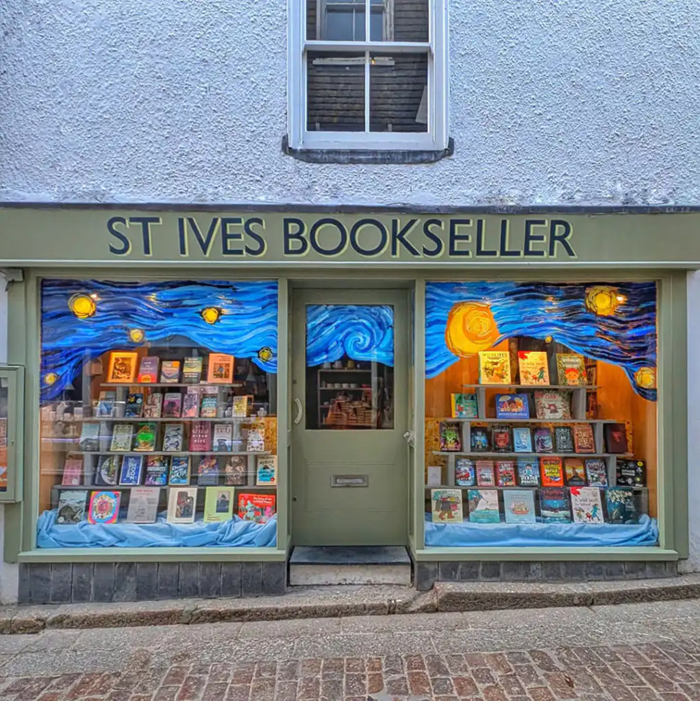 A charming bookshop in St Ives, Cornwall, featuring literature inspired by the area's stunning scenery.