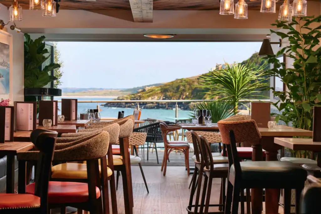 Scenic ocean view from Pedn Olva, a dog-friendly pub in St Ives, West Cornwall, inviting guests to dine with their furry friends.