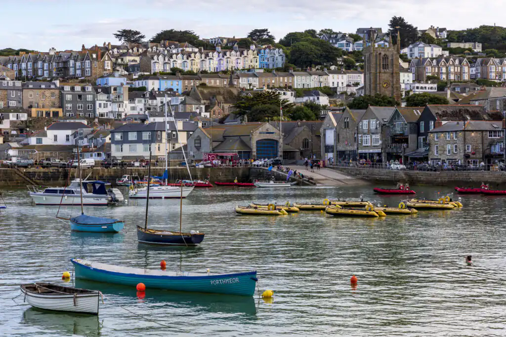 Scenic view across St Ives Harbour, with some of St Ives' best restaurants visible, such as the Hub or The Balcony.
