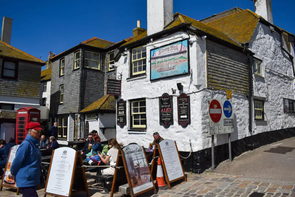 The Sloop pub in St Ives, surrounded by one of the best beer gardens for a pub in Cornwall.