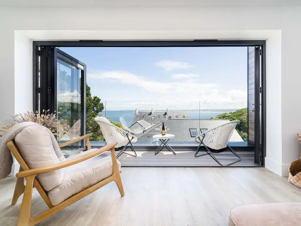 The living area at Del Mar, in St Ives, a luxury holiday cottage in Cornwall.